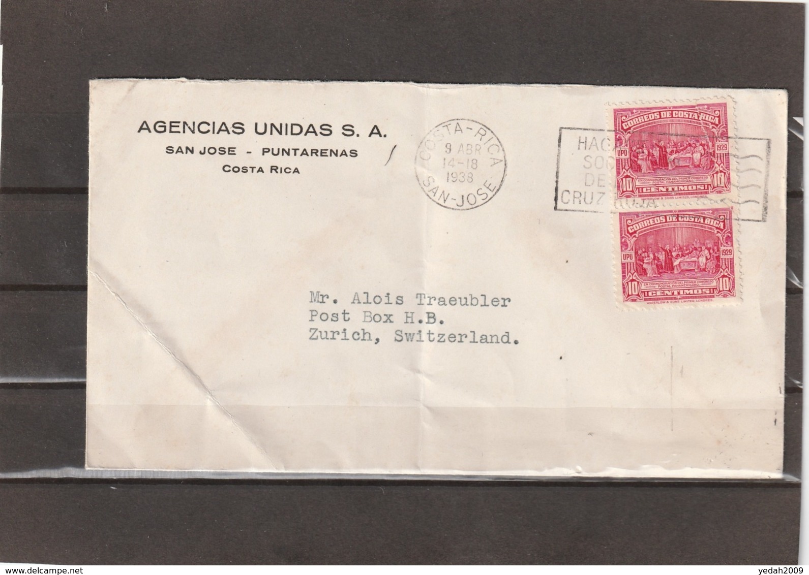 Costa Rica AIRMAIL COVER TO Switzerland 1938 - Costa Rica