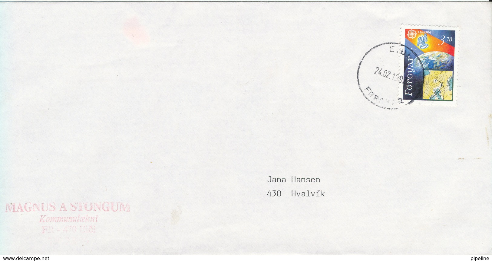 Faroe Islands Cover Eioi 24-2-1992 Single Franked EUROPA CEPT - Faroe Islands