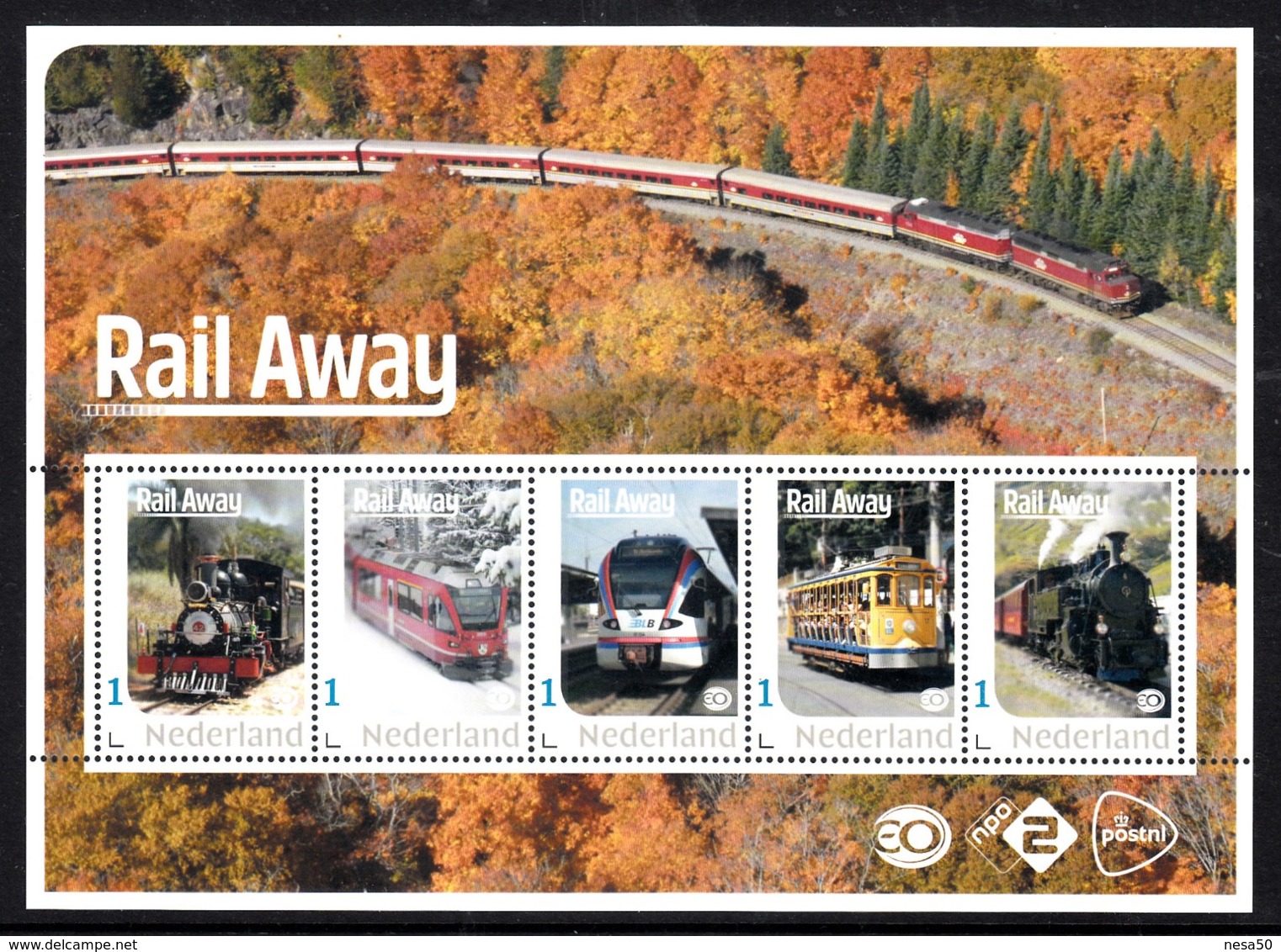 Trein, Train, Locomotive, Eisenbahn Nederland  2019  Rail Away,  Sheet, 5 Stamps, - Treinen