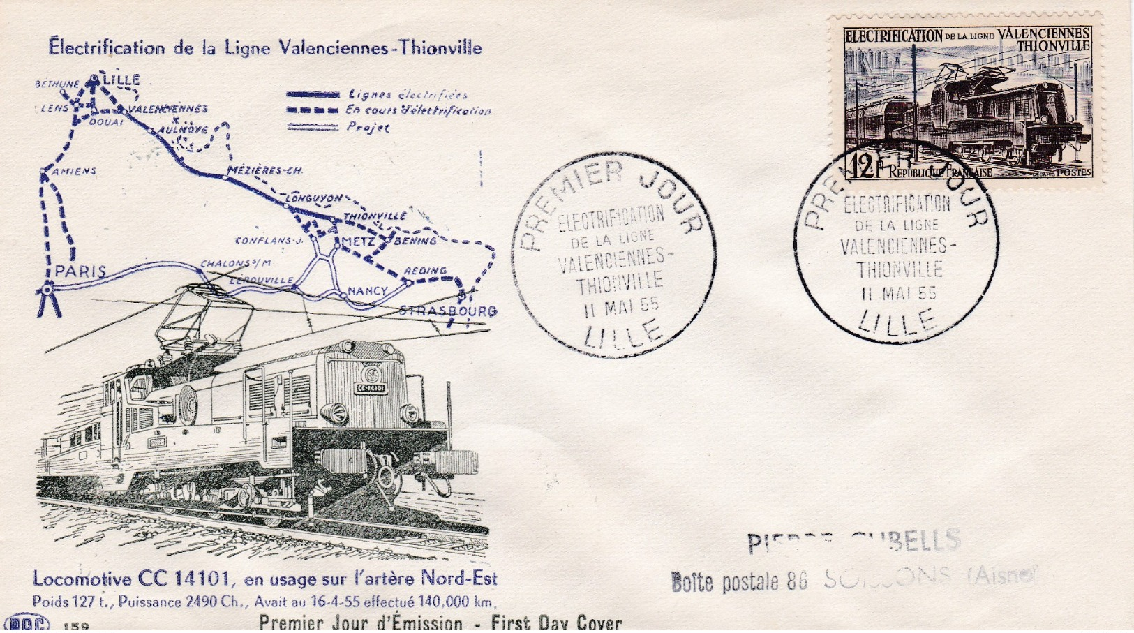 1024 De 1955 - Enveloppe 1er Jour  - Electrification De La Ligne Valenciennes-Thionville - 1950-1959