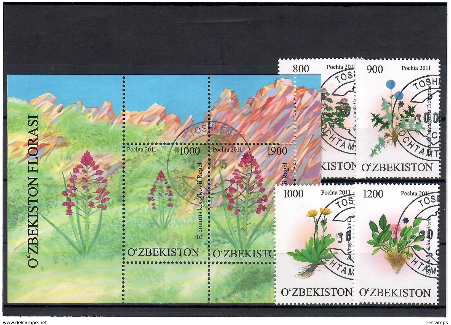 Uzbekistan 2011.Flowers . 4v+S/S; 800,900,1000,1200+1000/1900.   Michel # 923-26 + BL 59 (oo) - Uzbekistan