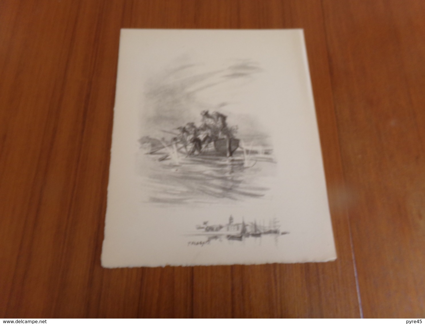 Dessin " Hommes Dans Une Barque , " ( 22.5 X 28 Cm ) - Estampes & Gravures