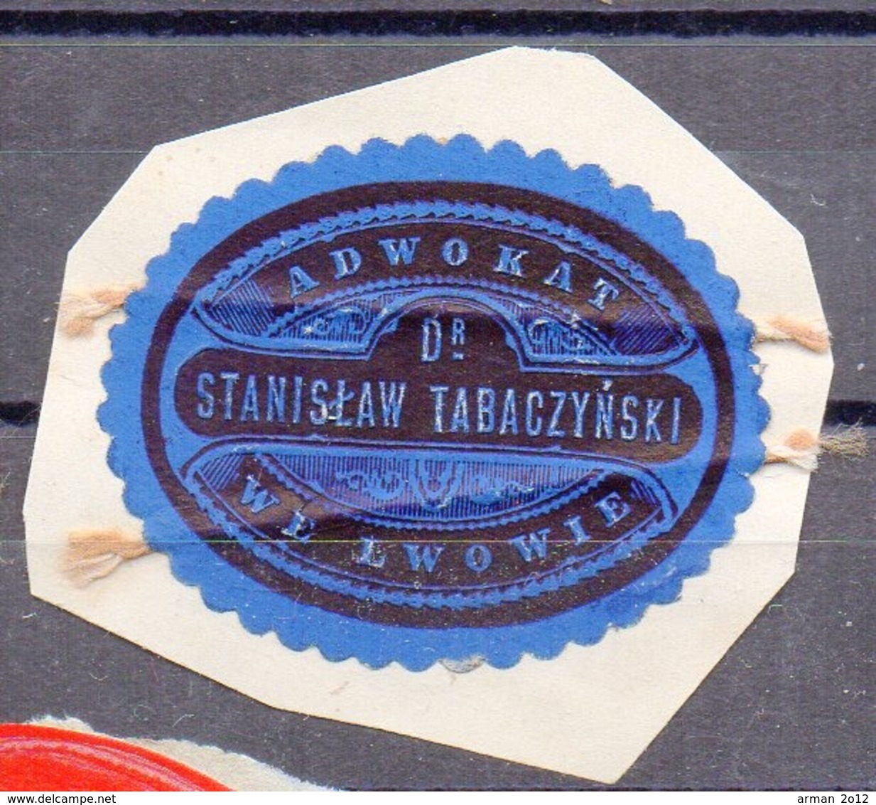 Poland Ukraine Lawyer Adwokat Stanislaw Tabaczynski  Lwow Lemberg  Wafer Siegelmarke Vignette - Used Stamps