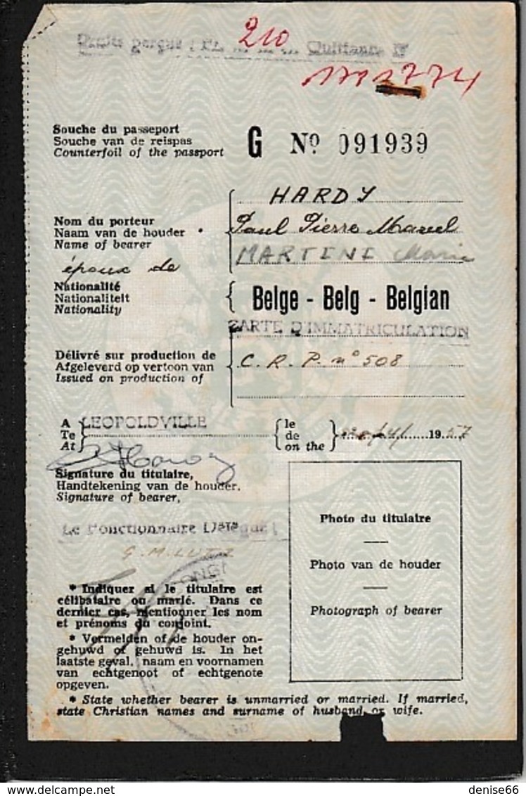 1953 - PASSEPORT CONGO BELGE - Léopolville - Pour Un Ressortissant Belge Et Son épouse - Historische Documenten