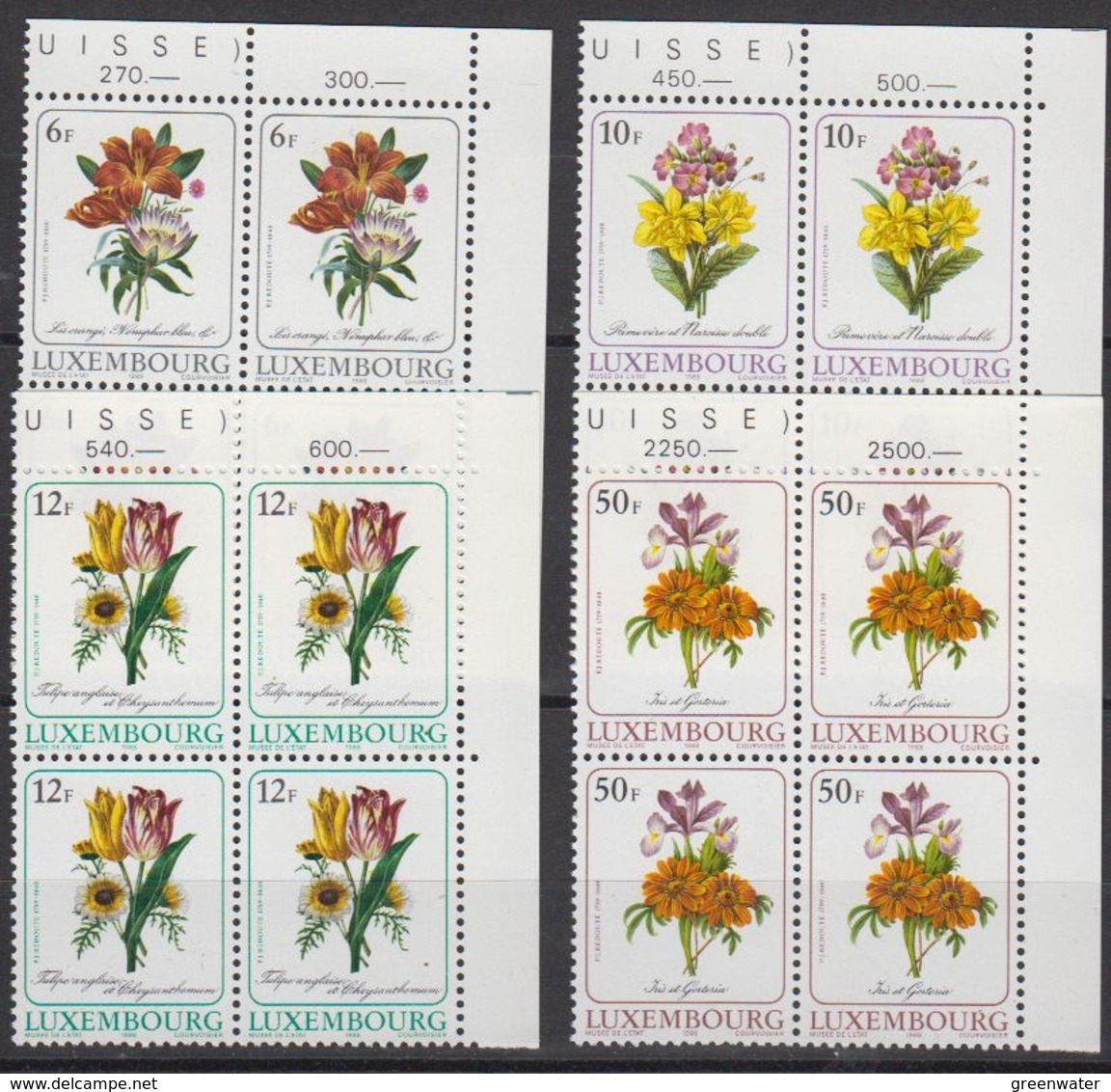 Luxemburg 1988 Flowers 4v Bl Of 4 (corners) ** Mnh (44746B) - Ongebruikt