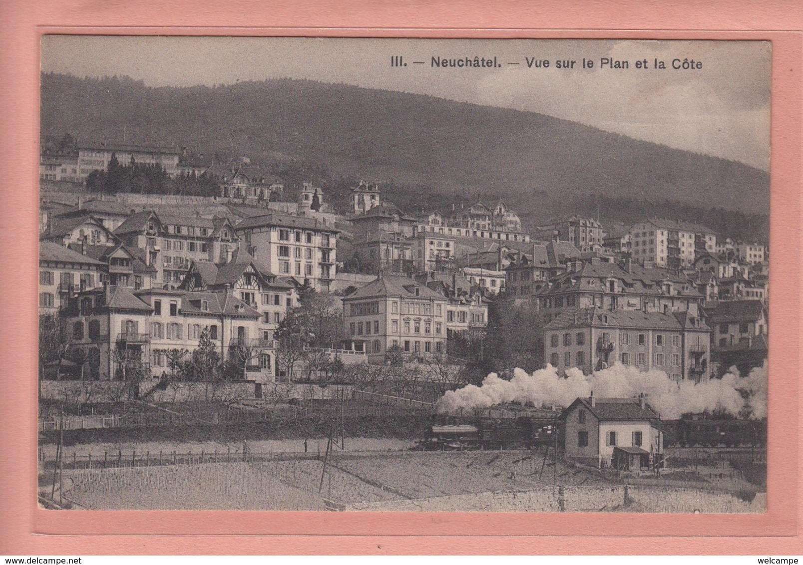 OUDE POSTKAART ZWITSERLAND - SCHWEIZ - SUISSE - TREIN -  NEUCHATEL - VUE SUR LE PLAN ET LA COTE - Neuchâtel