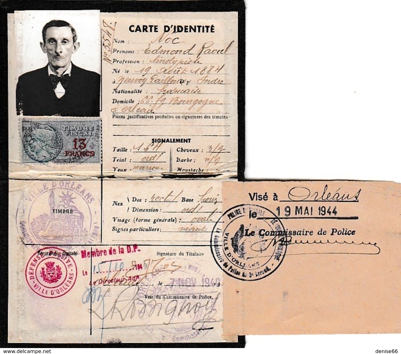 1940/44 - ORLEANS - CARTE D’IDENTITÉ - Membre De La DÉFENSE PASSIVE - Documents Historiques