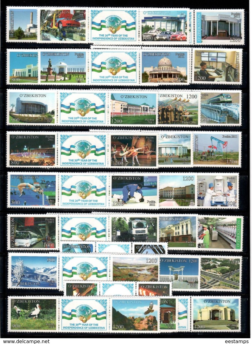 Uzbekistan 2011. Independence -20y.(Auto,Architecture,Music,Trains ,Sport ...52v (26 Pairs With Labels) Michel #  937-88 - Oezbekistan