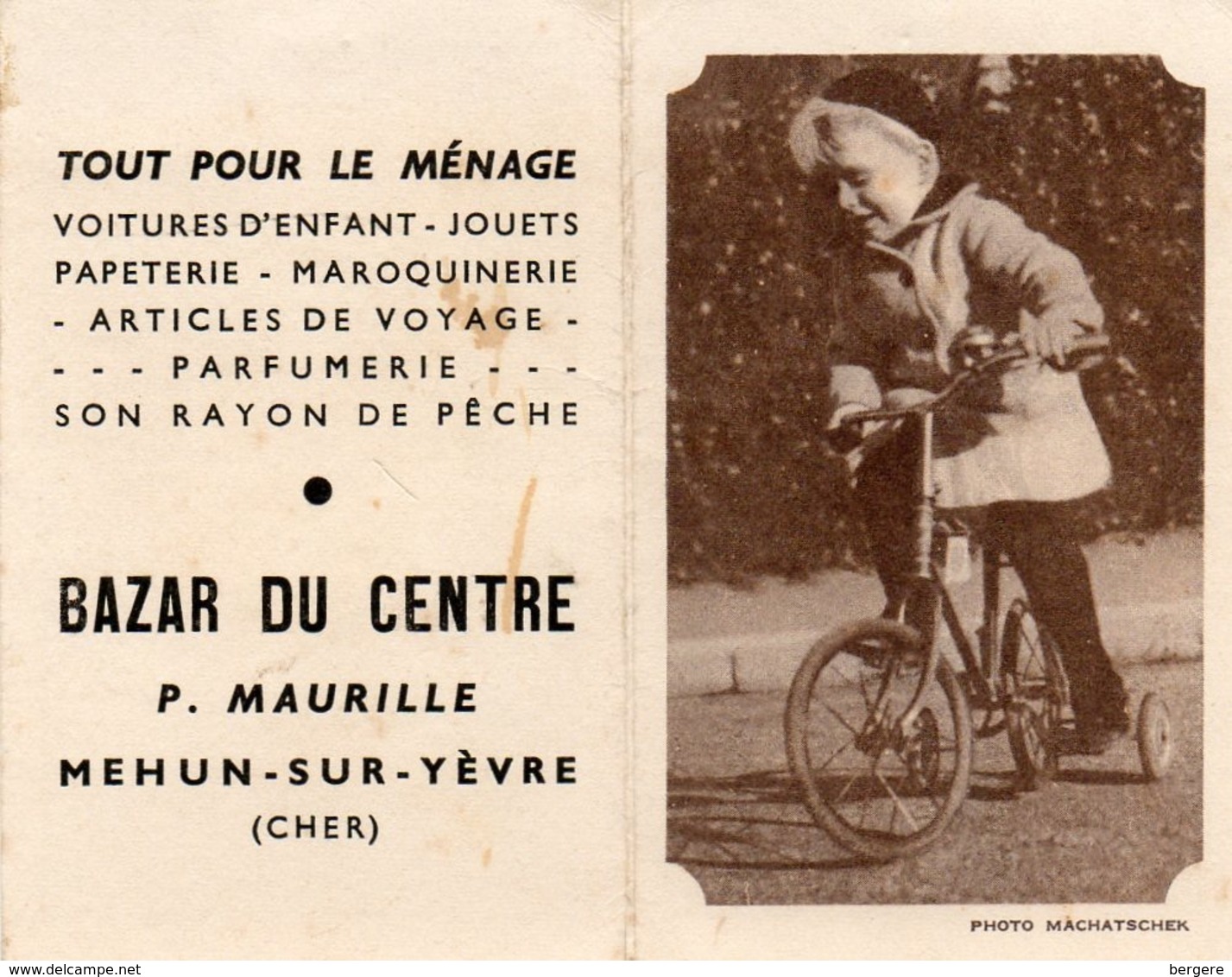 Calendrier Double 1952.  MEHUN SUR YEVRE/  Bazar Du Centre. Fillette Sur Son Tricycle. - Petit Format : 1941-60