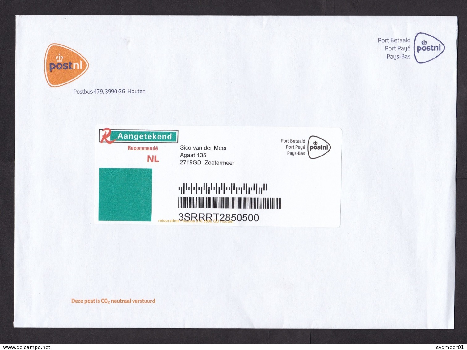 Netherlands: Official Registered Cover, 2019, Uncommon Imprinted R-label Postal Service PostNL (traces Of Use) - Storia Postale