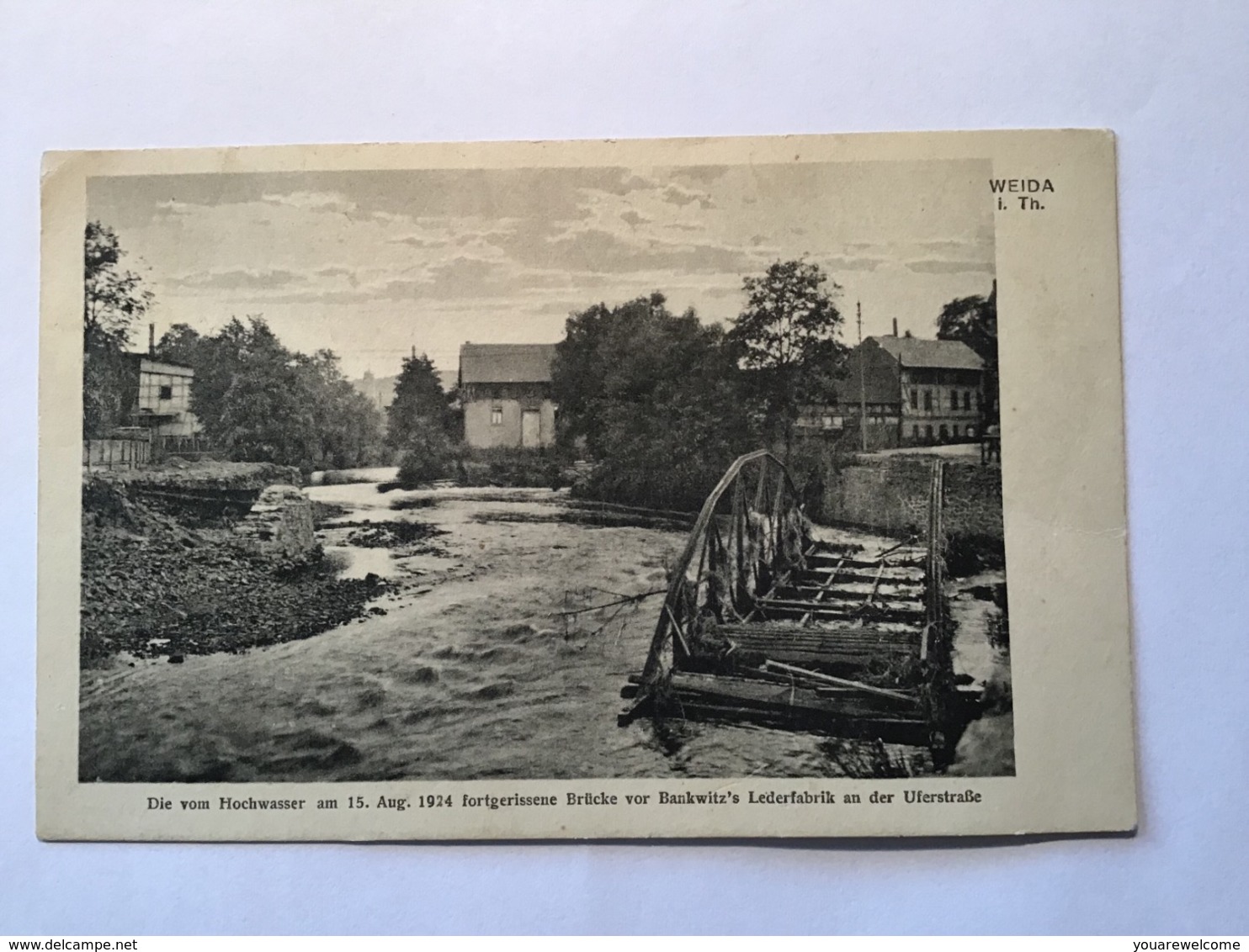 Weida In Thüringen „HOCHWASSER 1924 BRÜCKE BEI BANKWITZ‘ S LEDERFABRIK“ Ak (Innondation Bridge Catastrophe C.p Postcard - Weida