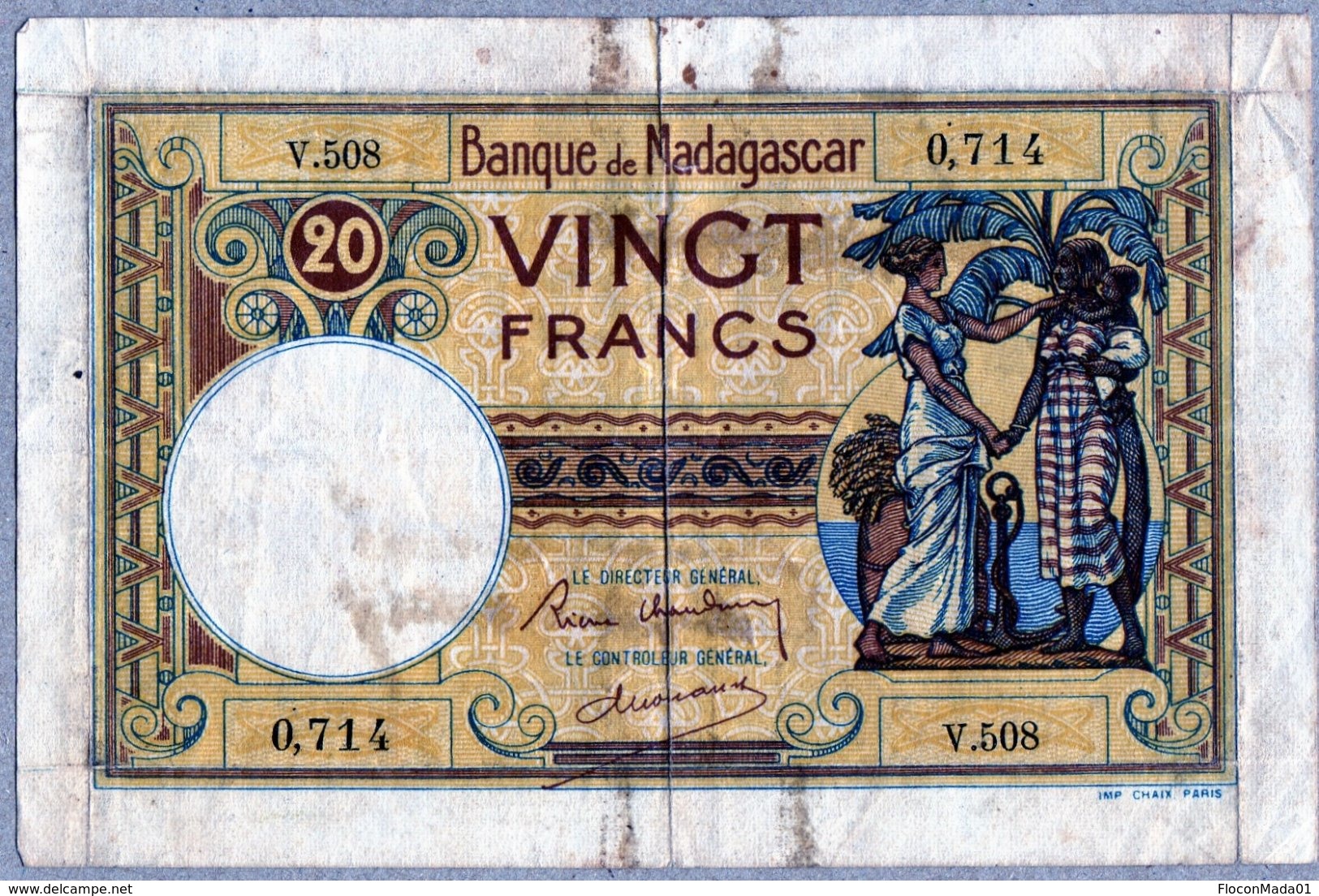 Madagascar 1947  20 Francs  VG   Voir Scan Et Explications - Madagascar