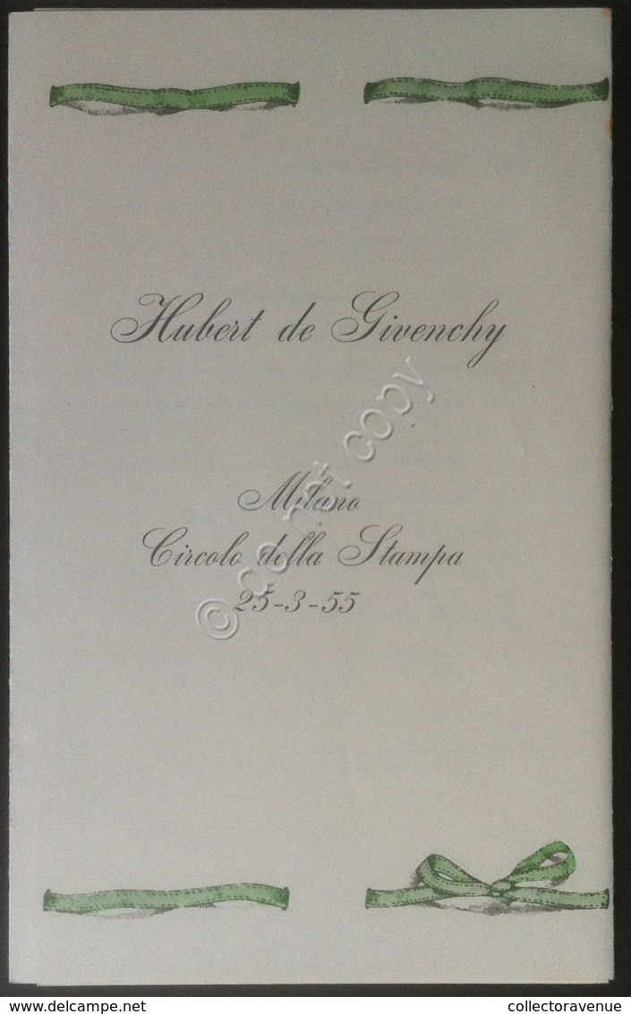 Moda Fashion - Programma Sfilata Hubert De Givenchy - Milano Circolo Stampa 1955 - Non Classificati