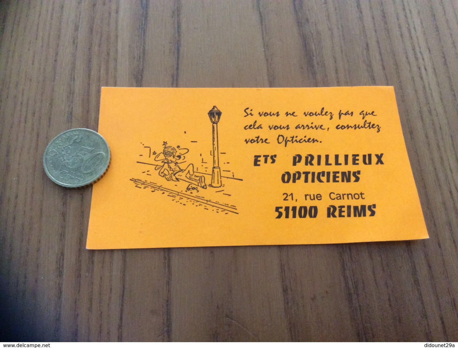 AUTOCOLLANT, Sticker Fluo Orange «Ets PRILLIEUX OPTICIENS - REIMS (51)» - Stickers