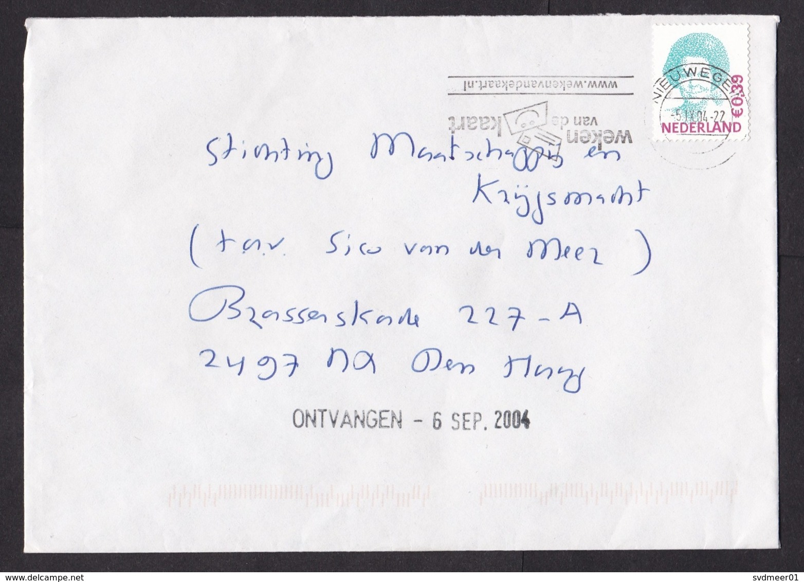 Netherlands: Cover, 2004, 1 Stamp, Curiosity: Cancel Partly Upside-down, Mistake, Error (traces Of Use) - Lettres & Documents