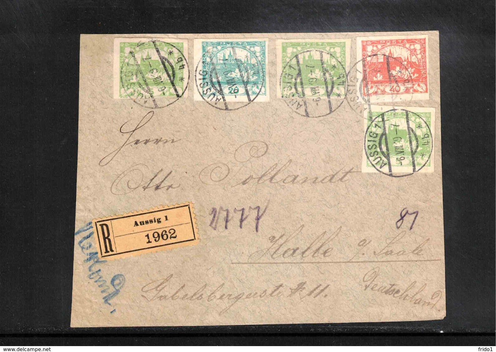 Czechoslovakia 1919 Interesting Registered Letter From Aussig - Only Front Part Of The Envelope - Briefe U. Dokumente