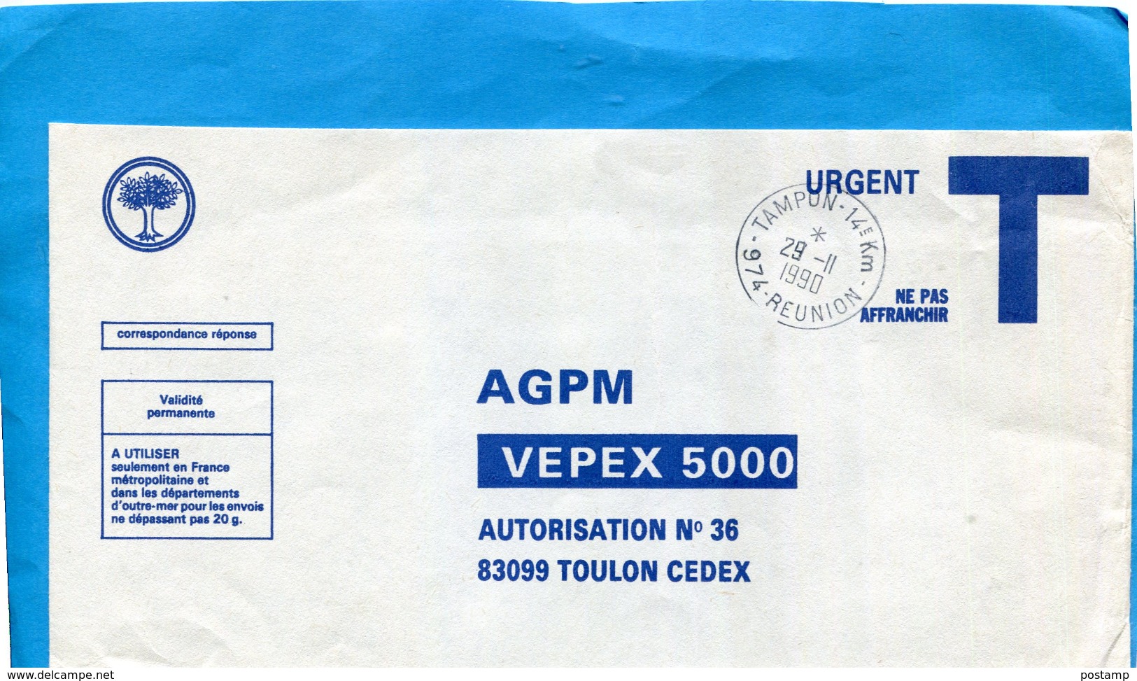 MARCOPHILIE-Lettre REUNION--en Franchise- T - Cad Tampon 14 E Km -1990-pour AG P M Toulon - Lettres Civiles En Franchise