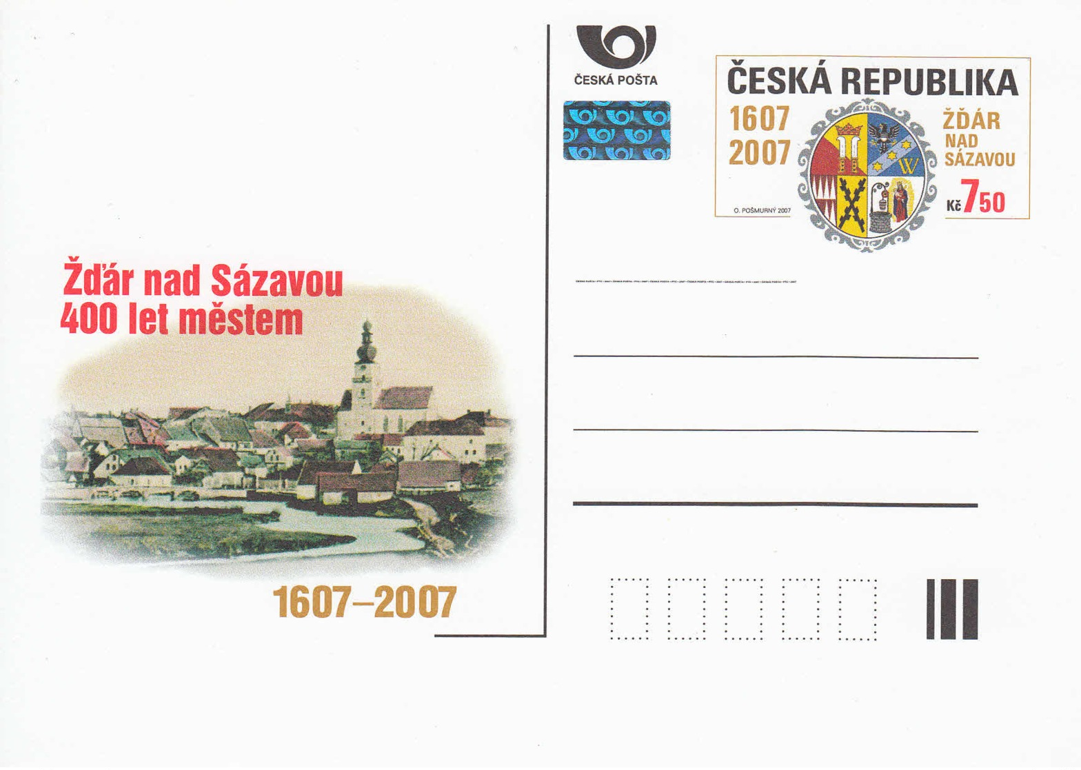 TCHEQUIE - 2007 - Entier Postal Neuf - Žďár Nad Sázavou - Cartes Postales