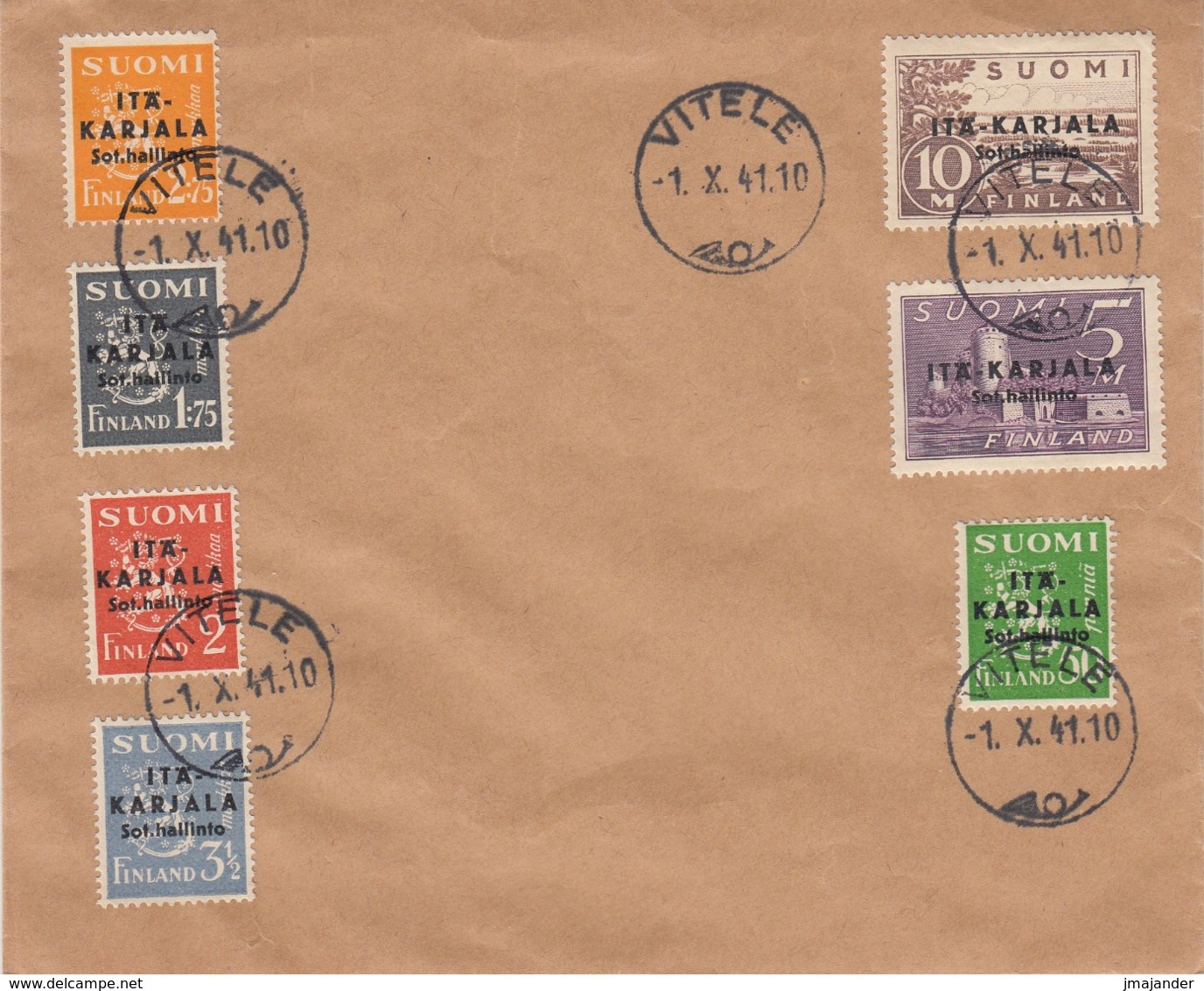 Finland Eastern Karelia 1.X.1941 - Complete Set Of Overprinted Military Stamps On FDC - Militair