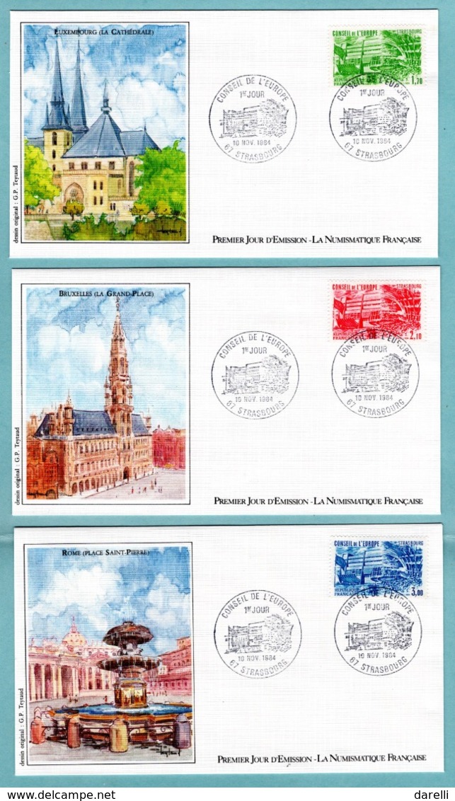 FDC France 1984 - Conseil De L'Europe 1984 - YT 82 - 83 & 84 - 67 Strasbourg - 1980-1989