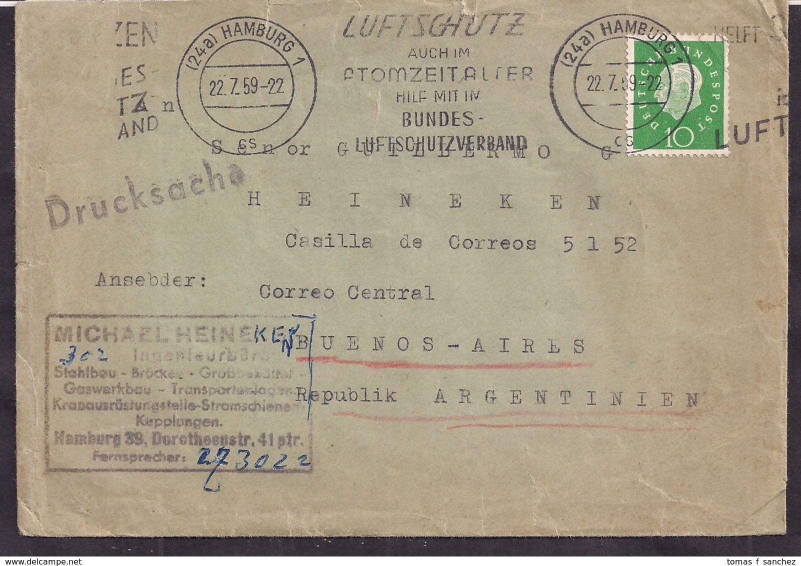 Deustche Bundespost - 1959 - Brief - Argentinien - Lettres & Documents