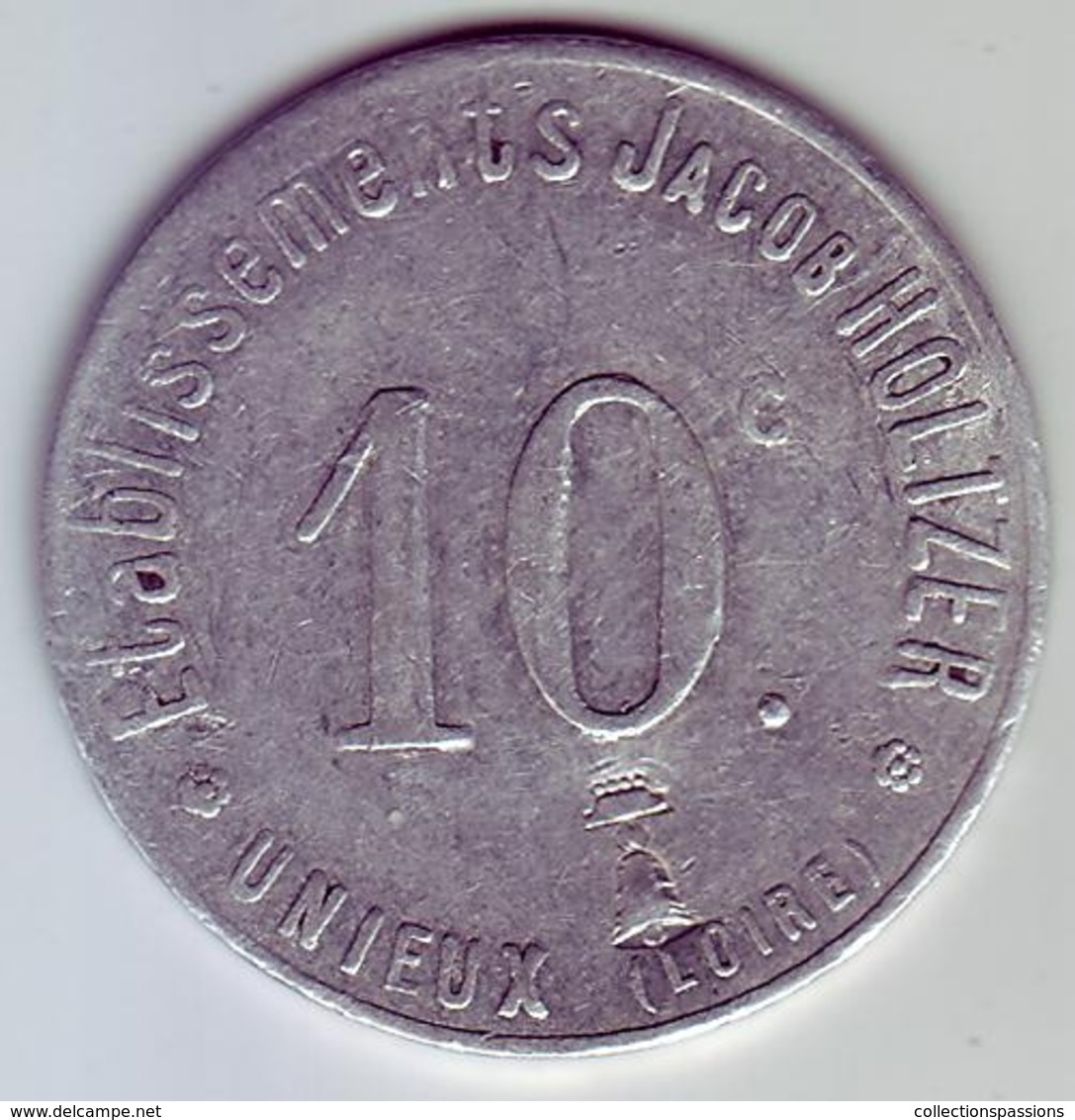 Monnaie De Nécessité - LOIRE 42 - Unieux - Ets Jacob Holtzer 10c - Contremarque Cloche - Monétaires / De Nécessité