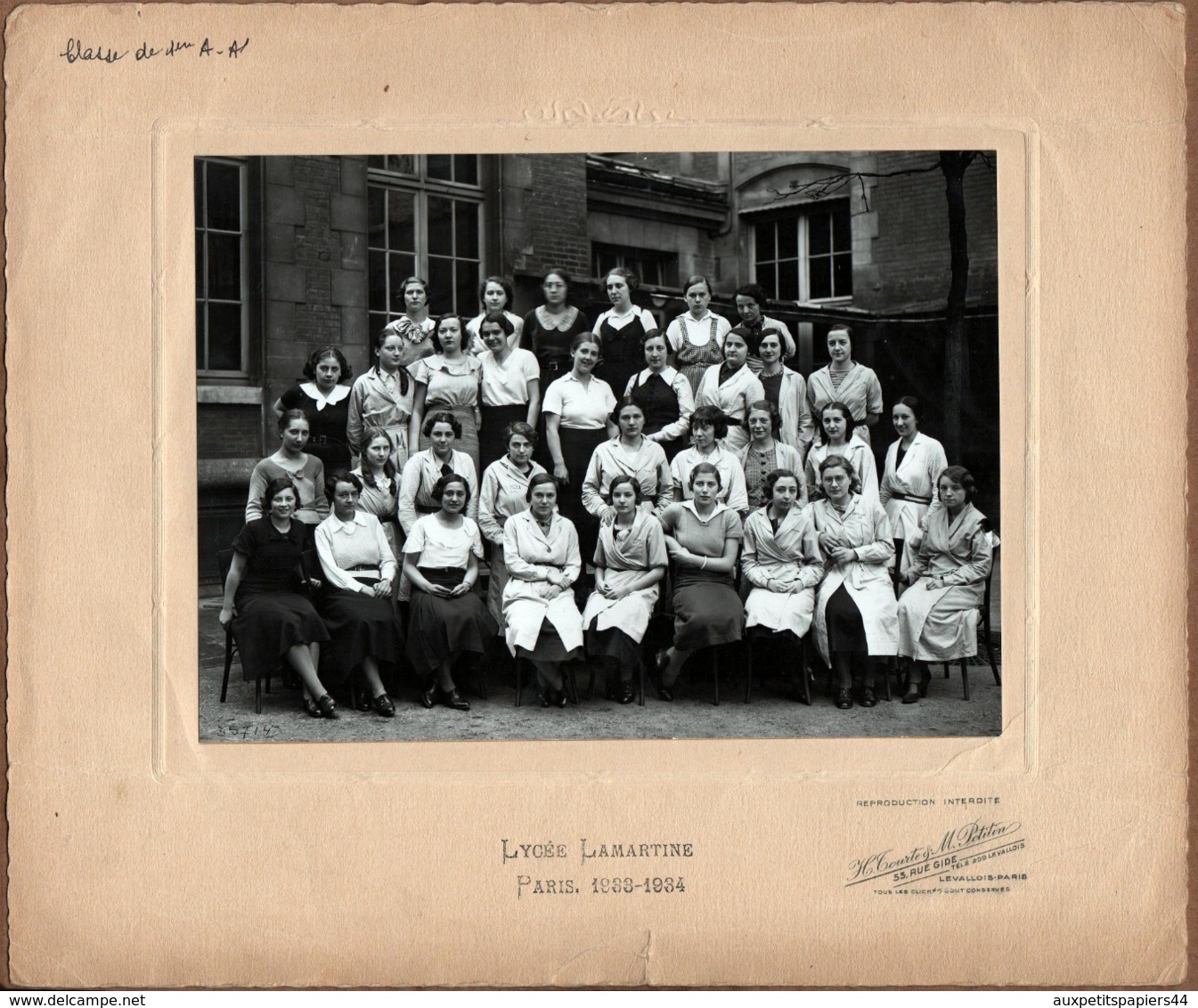 Grande Photo Originale Scolaire Lycée Lamartine à Paris, Classe De Première AA1 En 1933-1934 - Photo H. Tourte & Petitin - Personnes Identifiées