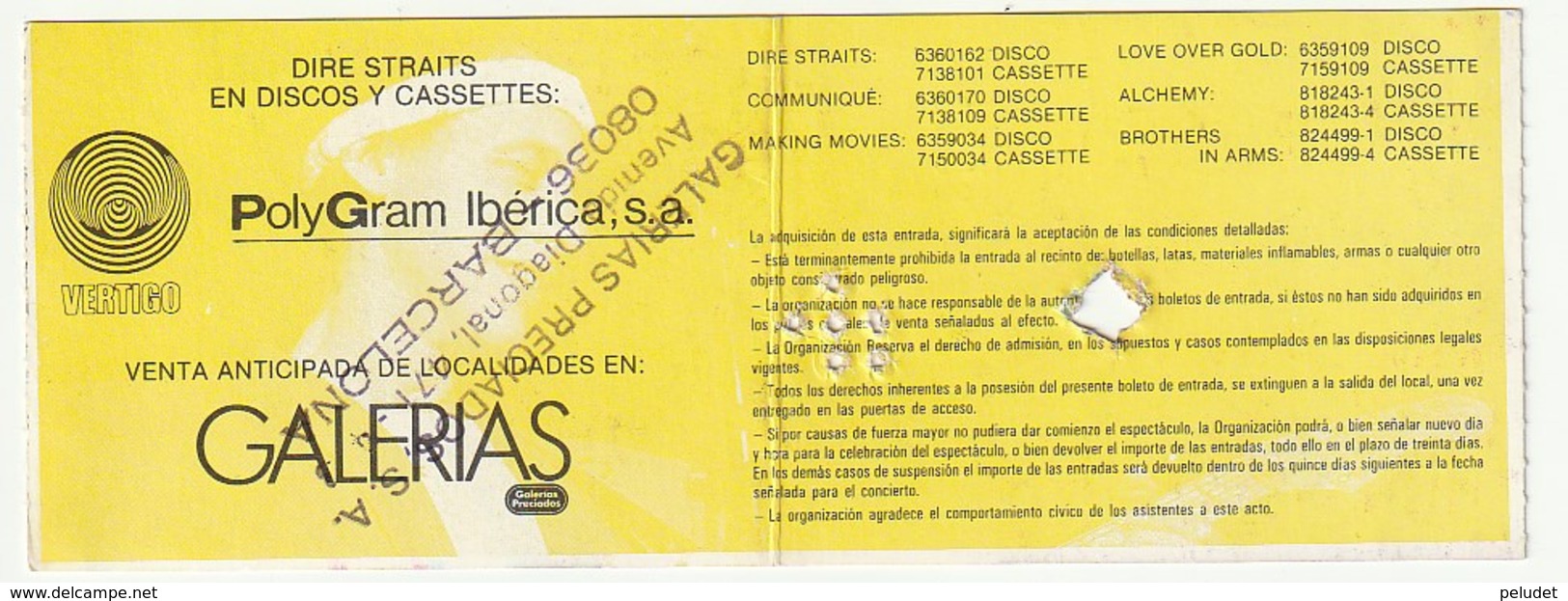 TICKET - ENTRADA / DIRE STRAITS LIVE IN 85 - BARCELONA - Tickets - Vouchers