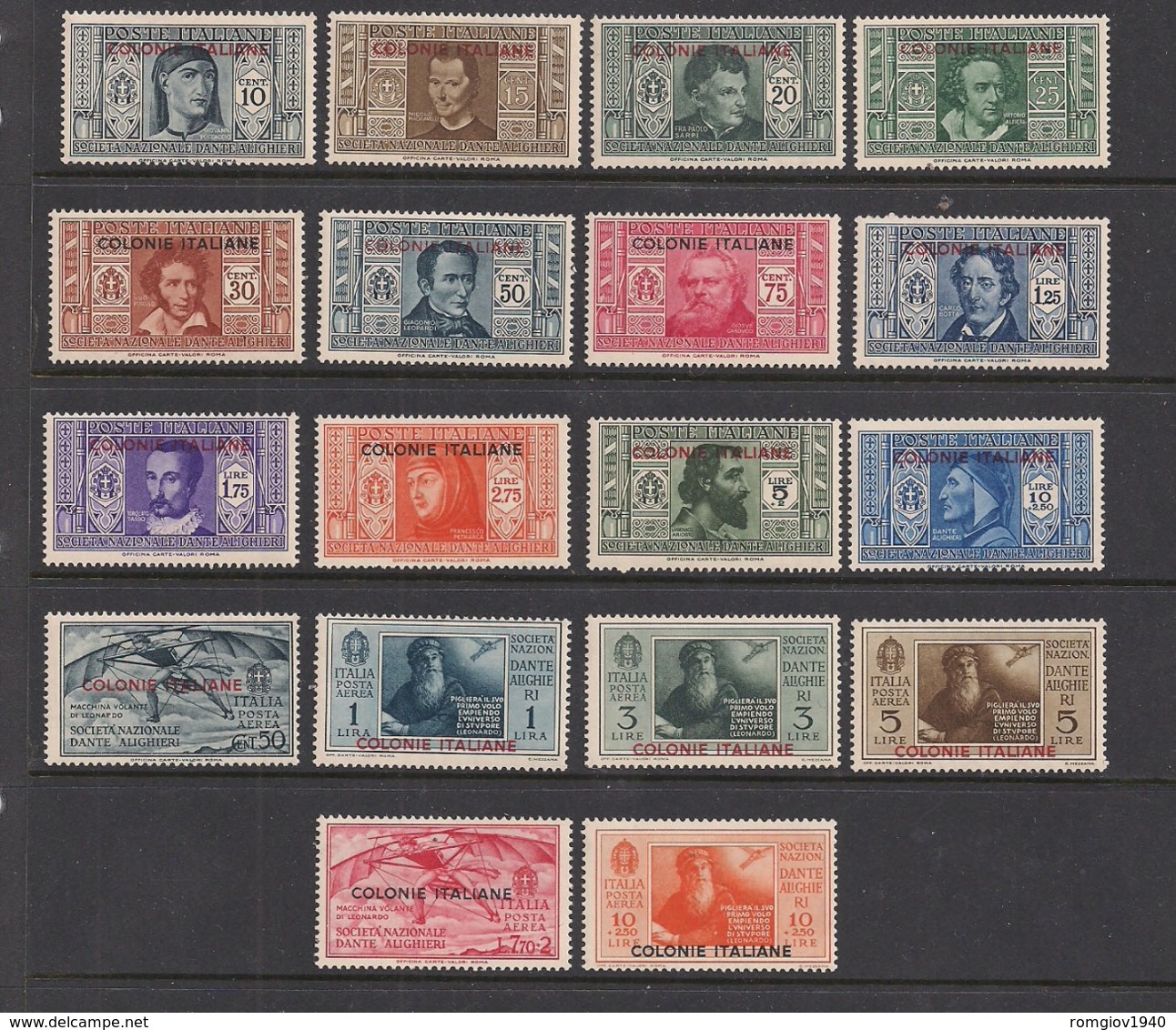 COLONIE ITALIANE EMISSIONI GENERALI 1932 PRO SOCIETA' "DANTE ALIGHIERI" SASS. 11-22+POSTA AEREA 8-13 MNH XF+++++++++ - Emissioni Generali