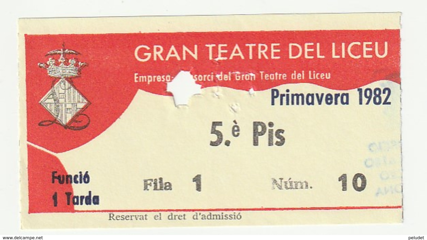 TICKET - ENTRADA / GRAN TEATRE DEL LICEU - PRIMAVERA 1982 - Tickets - Entradas