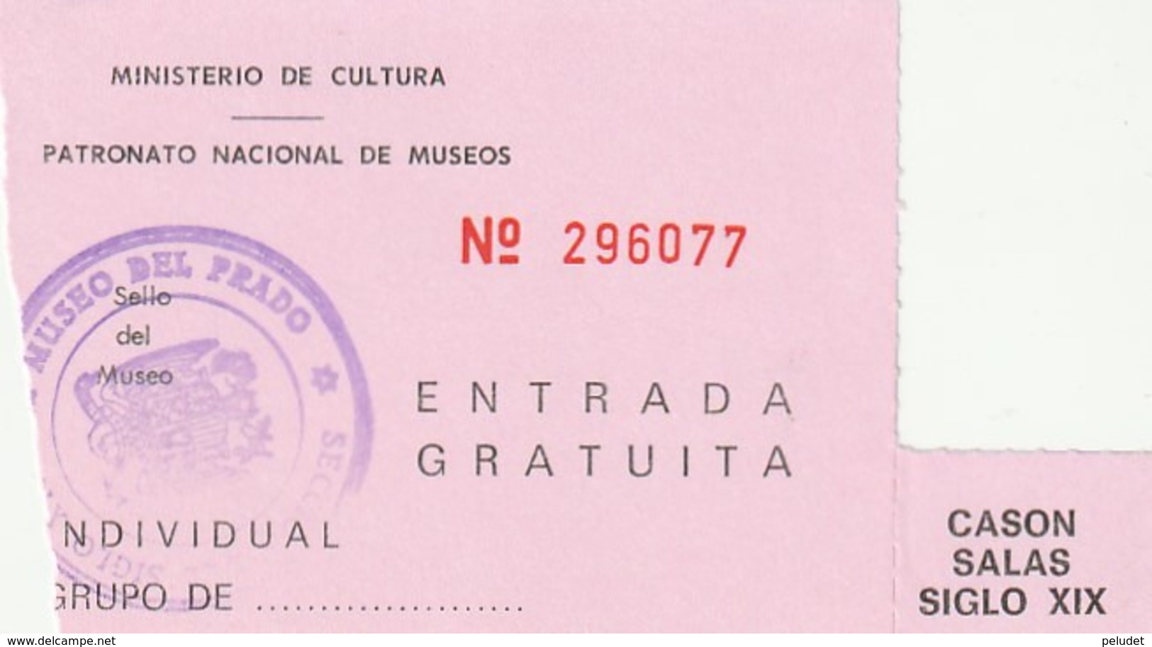 TICKET - ENTRADA / PATRONATO NACIONAL DE MUSEOS - MUSEO DEL PRADO  ... Año 198¿? - Tickets - Entradas