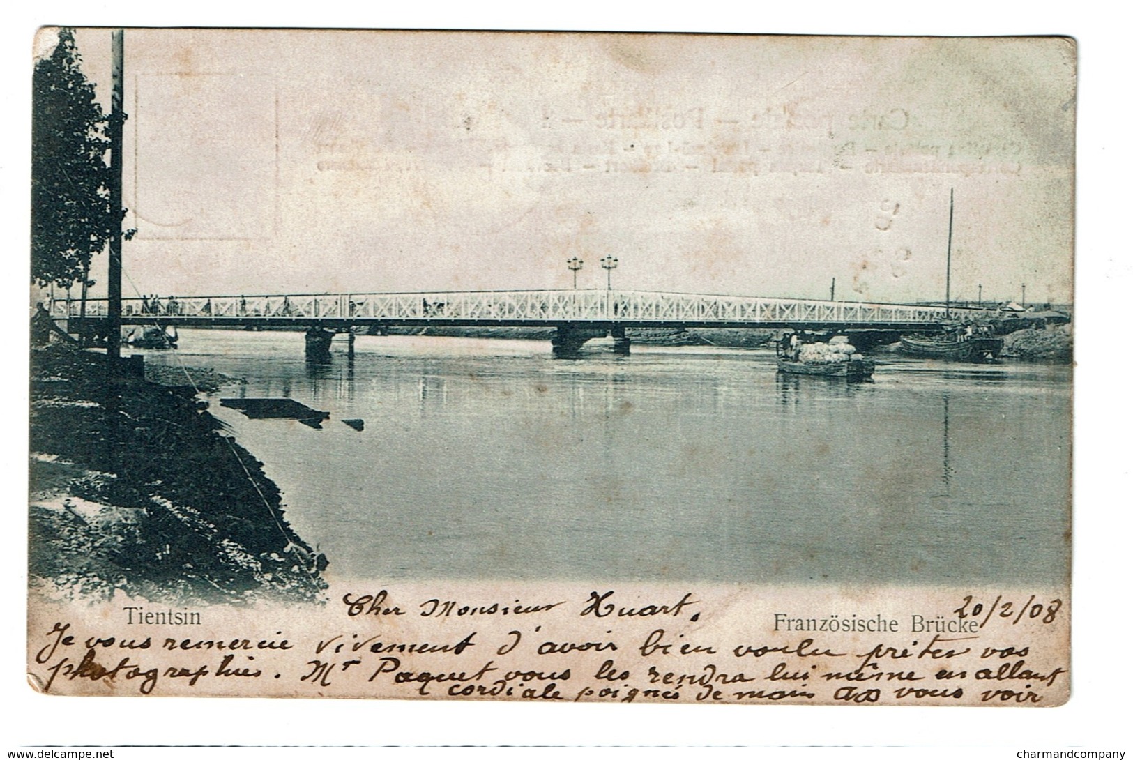 Tianjin - Tientsin - Französische Brücke - Pont Français - Circulée En 1908 - 2 Scans - Chine