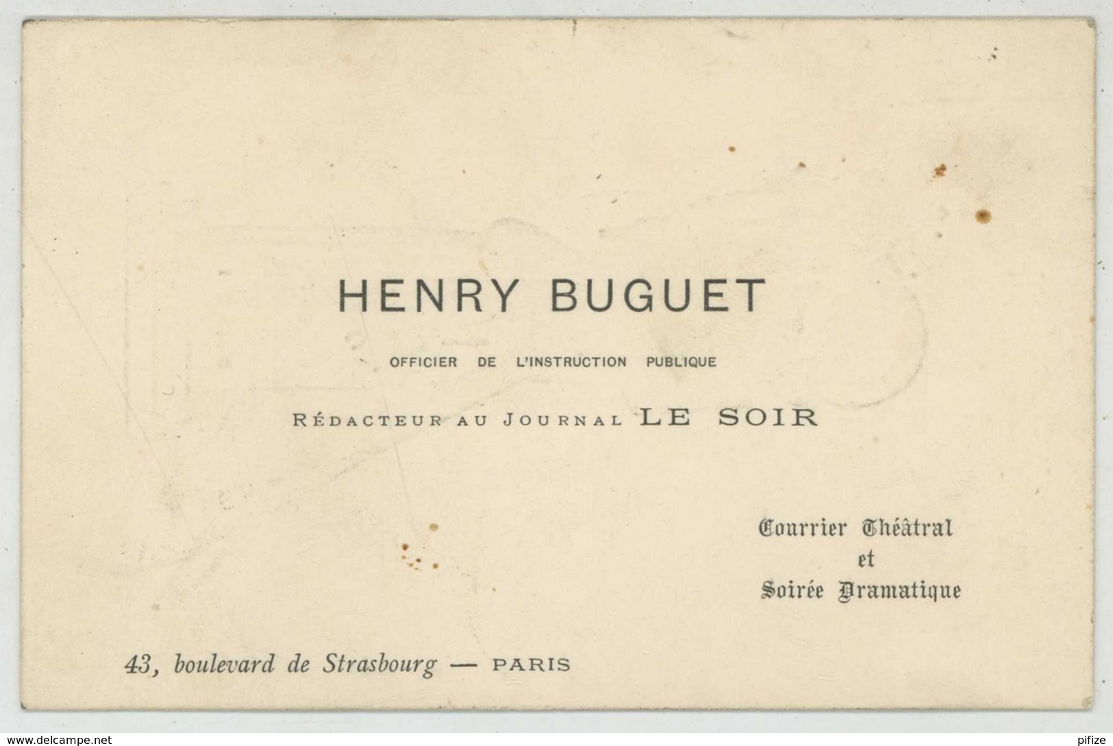 Carte De Visite D'Henry Buguet Journaliste Et Dramaturge . Caricature D'Alfred Choubrac Et Jeu De Mots Laid. - Cartes De Visite