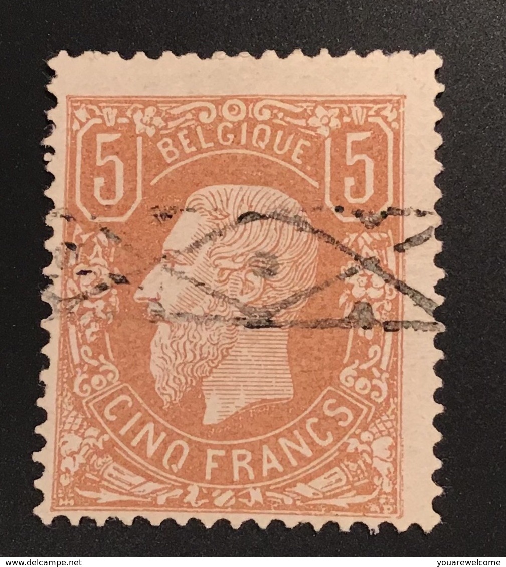 1869-78 5 F. BRUN PÂLE Oblitéré Roulette Yv. 37a (Belgique Belgium Belgien 1878 Mi.34Aa - 1869-1883 Léopold II