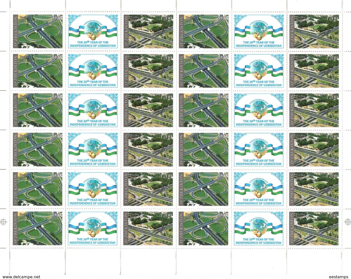 Uzbekistan 2011.Independence -20y.(Auto,Architecture,Music,Trains ,Sport ,Birds) 26 M/S of 12 strips Michel #  937-88 Bg