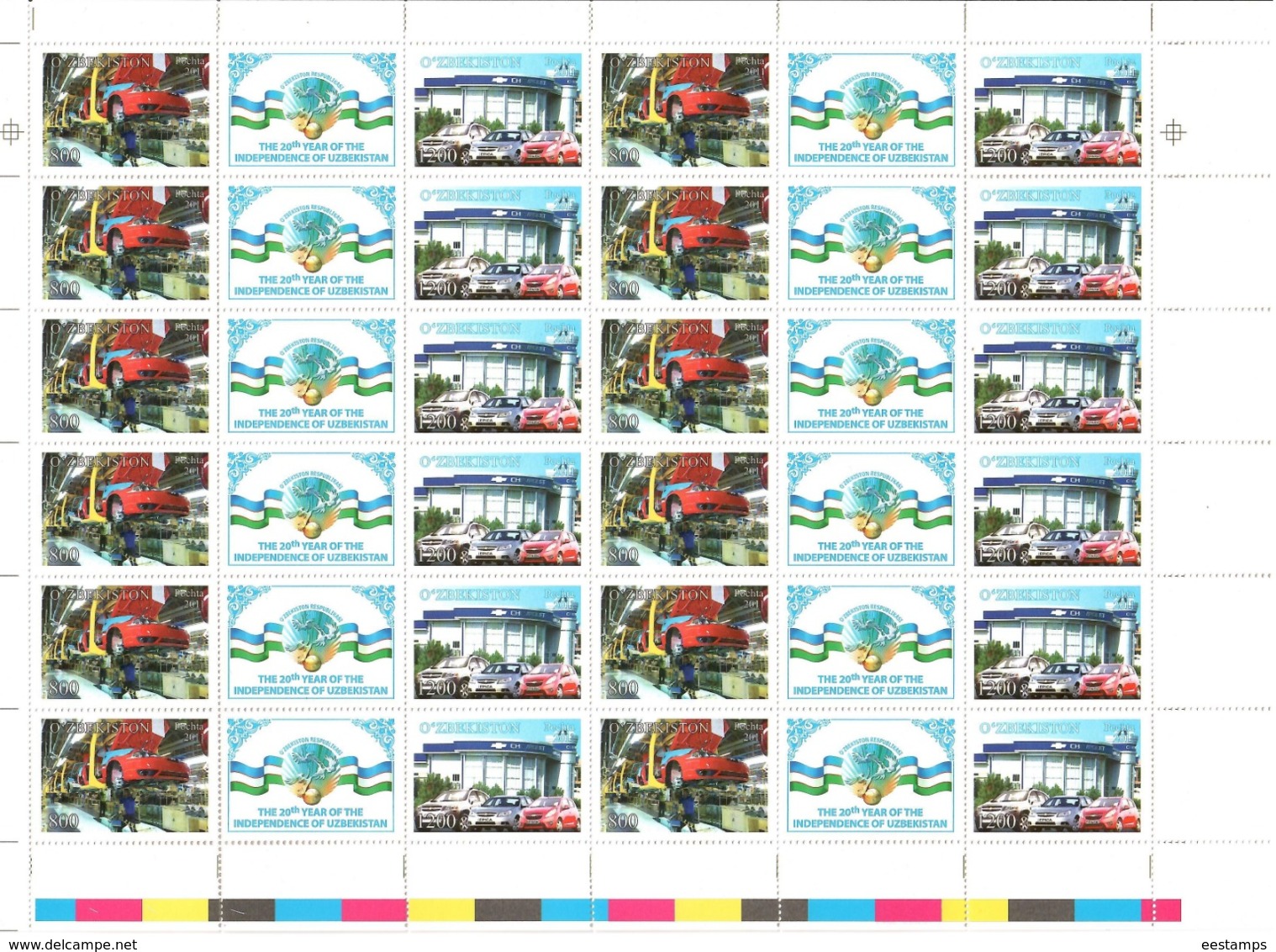 Uzbekistan 2011.Independence -20y.(Auto,Architecture,Music,Trains ,Sport ,Birds) 26 M/S of 12 strips Michel #  937-88 Bg