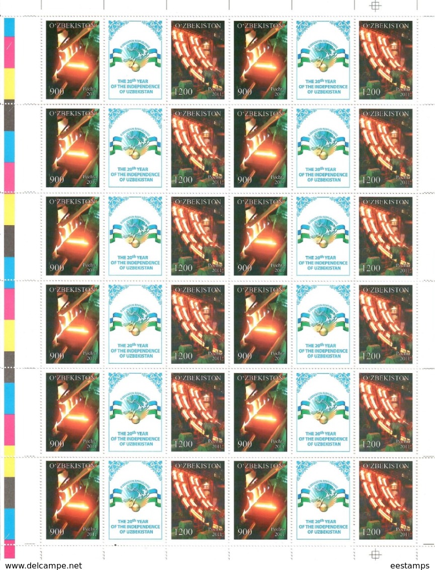 Uzbekistan 2011.Independence -20y.(Auto,Architecture,Music,Trains ,Sport ,Birds) 26 M/S of 12 strips Michel #  937-88 Bg