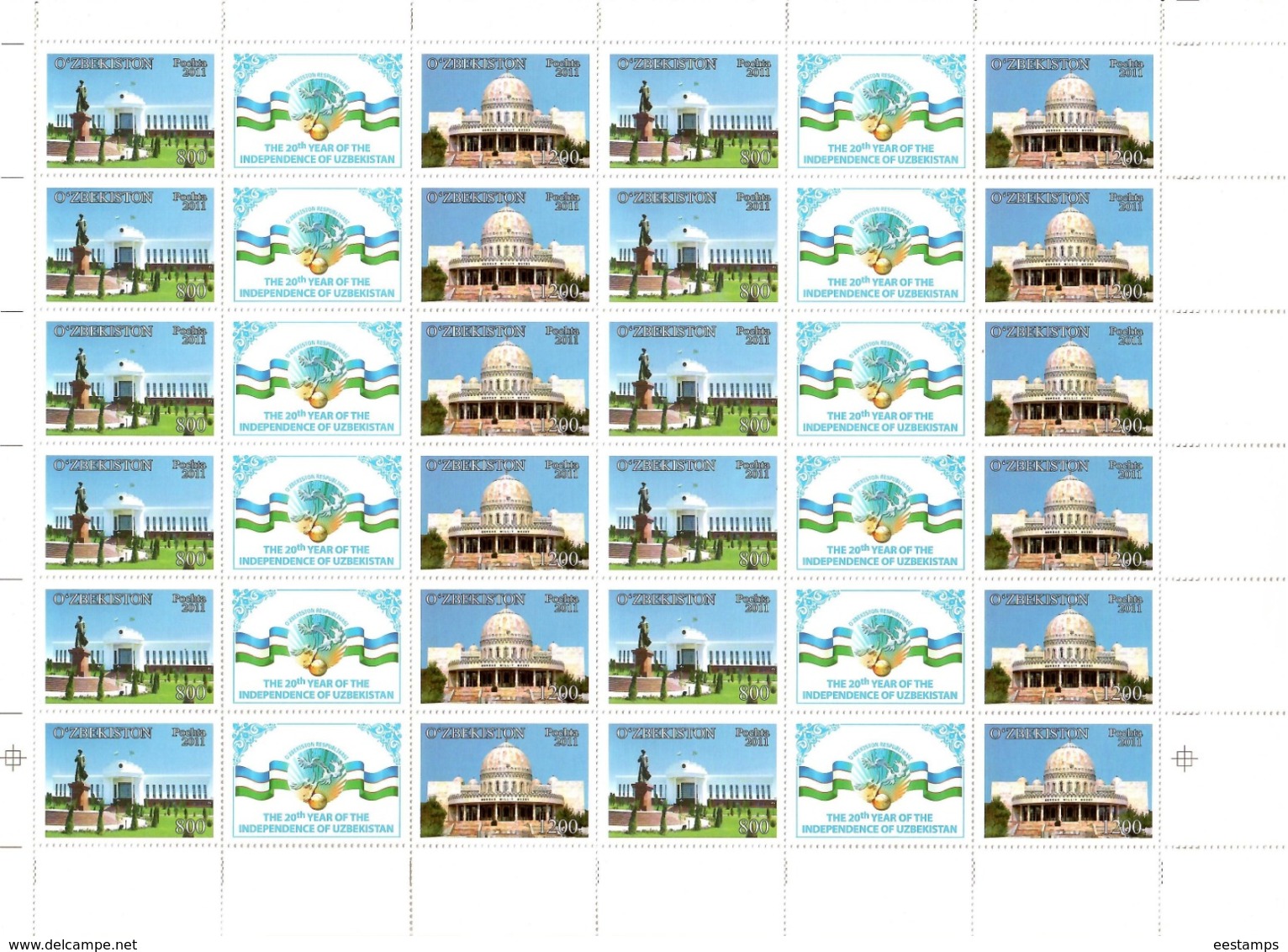 Uzbekistan 2011.Independence -20y.(Auto,Architecture,Music,Trains ,Sport ,Birds) 26 M/S of 12 strips Michel #  937-88 Bg