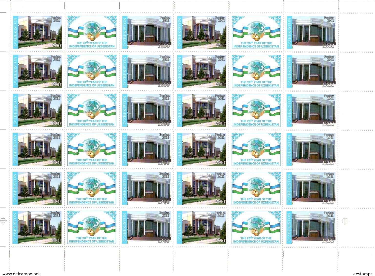 Uzbekistan 2011.Independence -20y.(Auto,Architecture,Music,Trains ,Sport ,Birds) 26 M/S of 12 strips Michel #  937-88 Bg