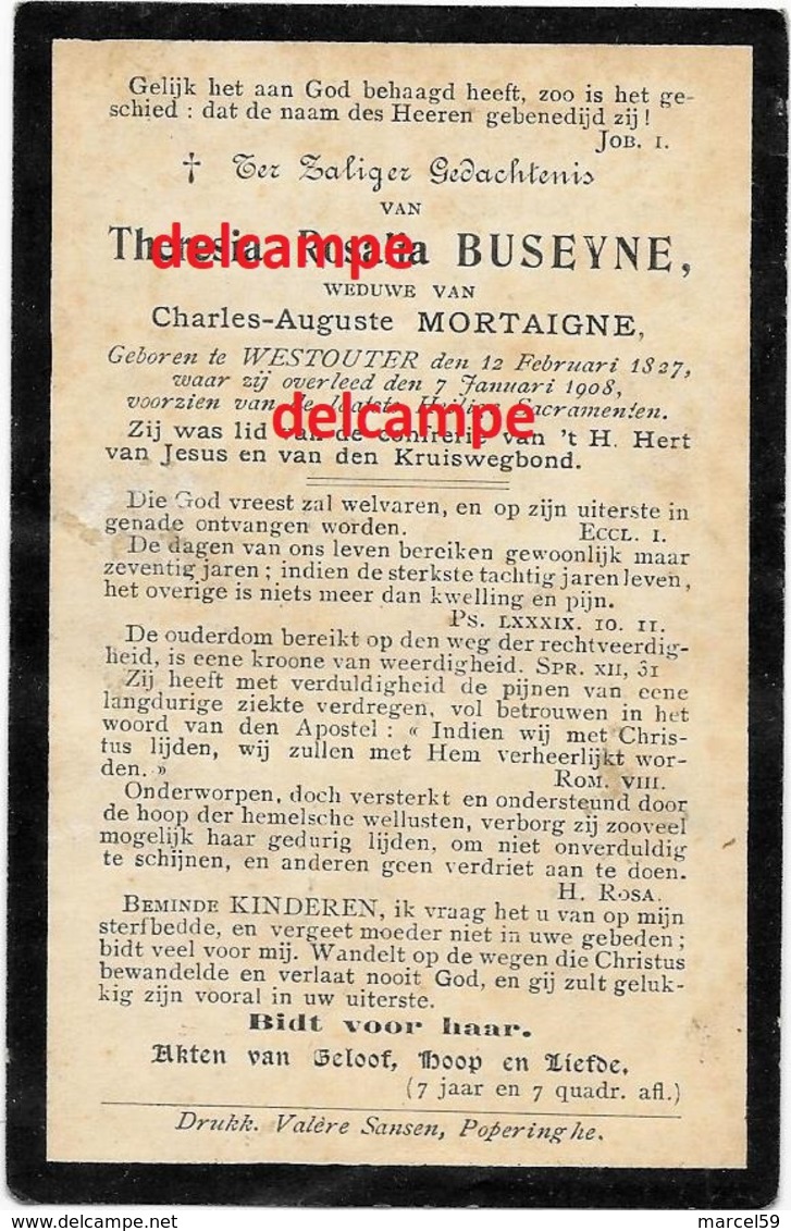 Bidprentje Theresia Buseyne Westouter 1827 En Aldaar Overleden 1908 Mortaigne Charles Loker Dranouter Kemmel - Santini