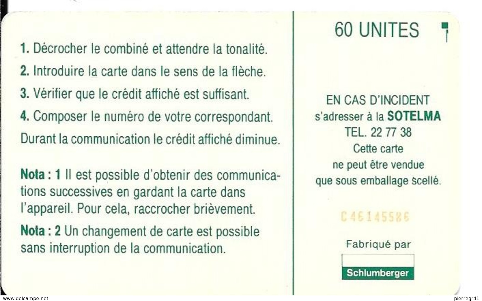 CARTE-PUCE-AFRIQUE-MALI-SC7-60U-GENERIQUE VERTE-V°N°C46145586-UTILISE-TBE- - Mali