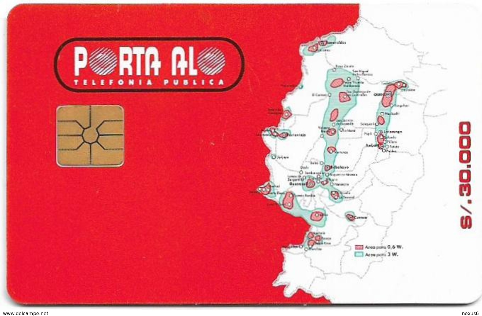 Ecuador - Porta - Map (Red), 30.000Sucre, Used Rare! - Ecuador