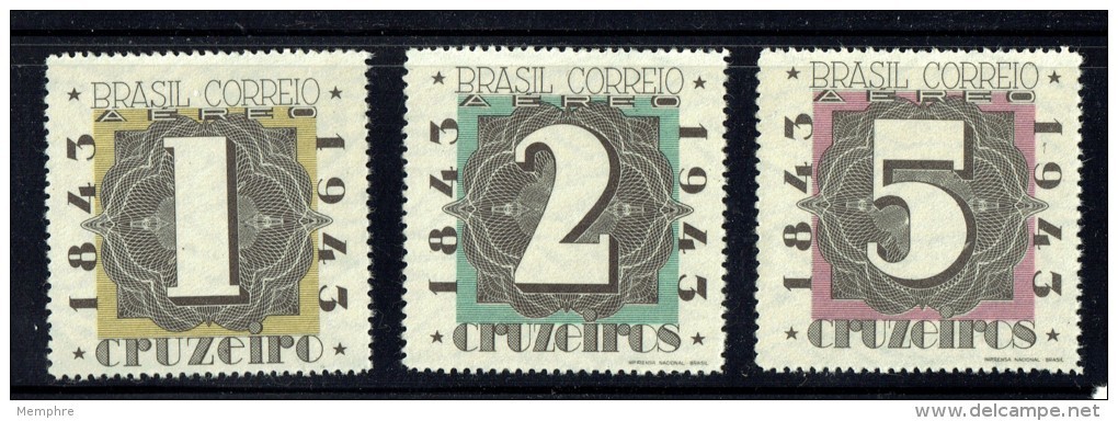 1945  Centenaire Du Timbre Brésilien  Série De 3 Valeurs ** - Luchtpost