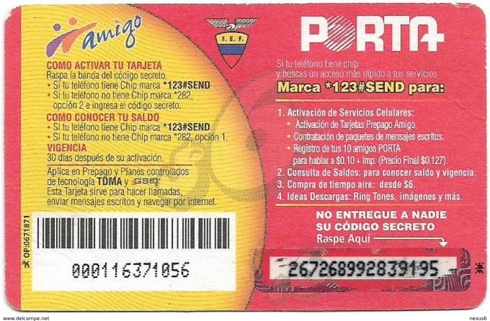 Ecuador - Porta - Jugador, Prepaid 6$, Used - Ecuador