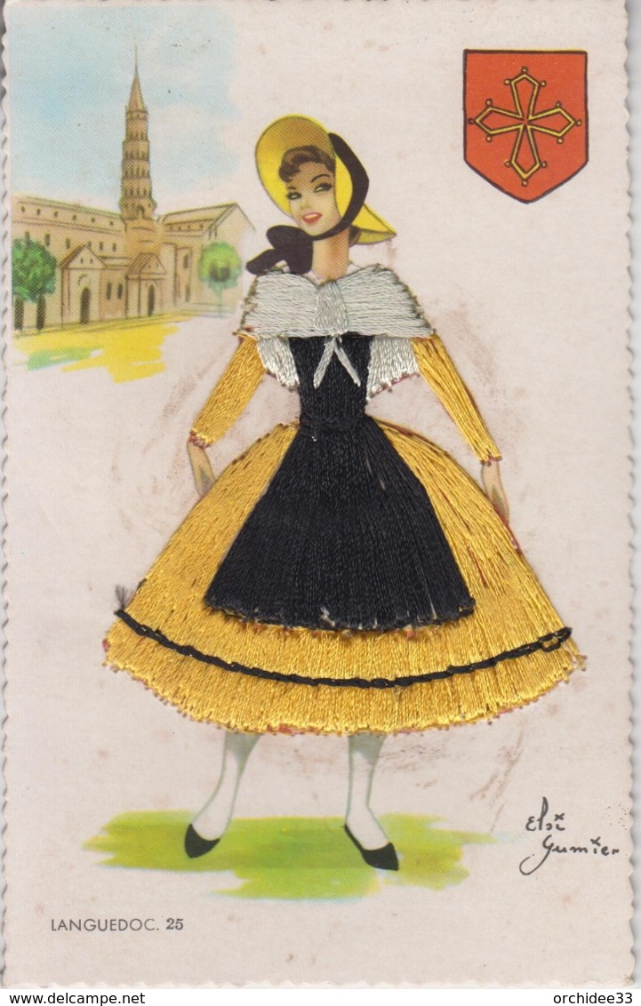 CPA Costumes Régionaux De France - Languedoc ( Signée Elsi Gumier) Carte Brodée - Brodées