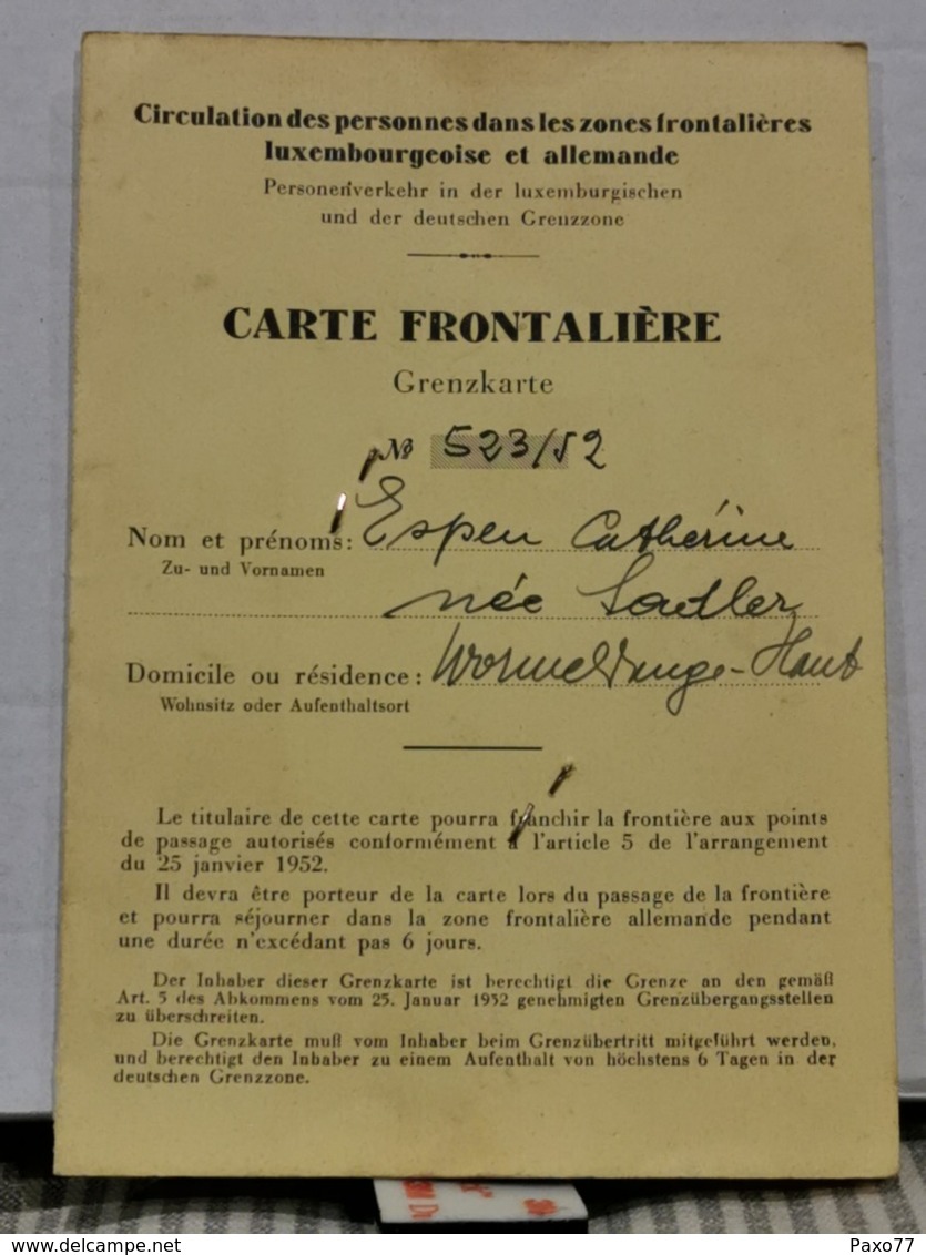 Carte Frontalière, Wormeldange Avec Cache Et Timbre Taxe - Lettres & Documents