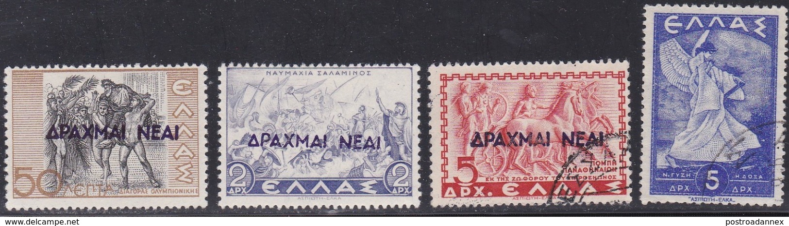 Greece, Scott #455-457, 461, Mint Hinged/Used, Scenes Of Greece Surcharged, Allegory Of Glory, Issued 1944-45 - Unused Stamps