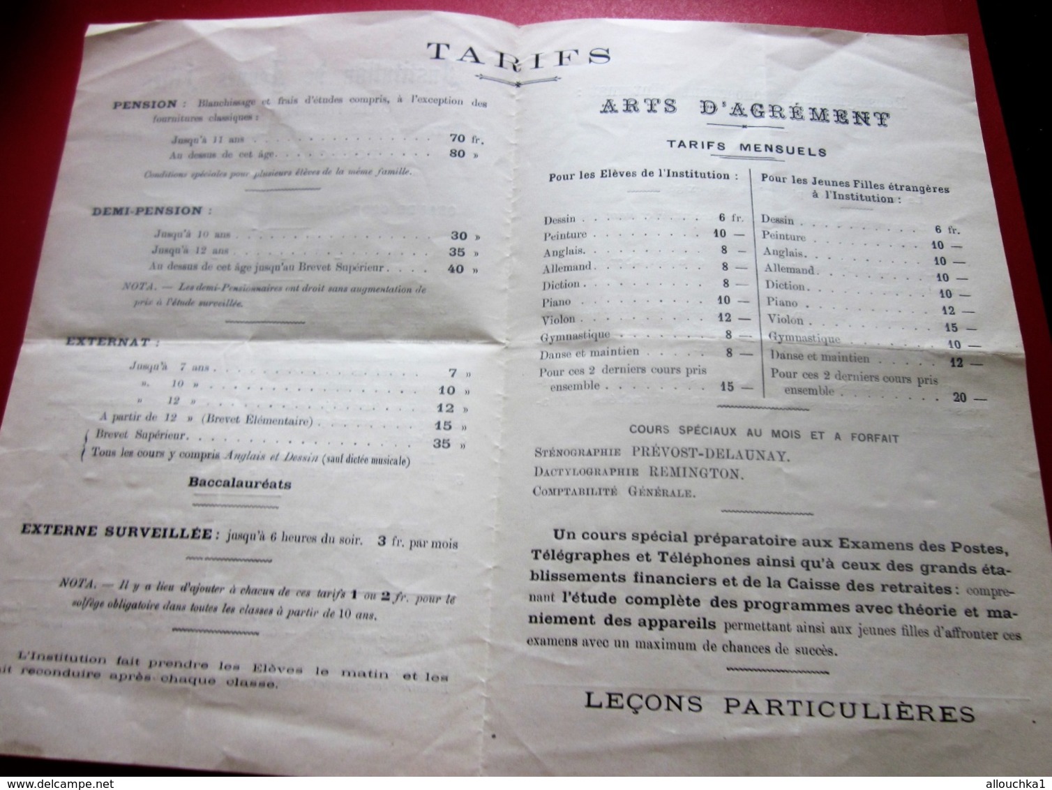 1917 BOULOGNE SUR MER 17 RUE DE SILLY INSTITUTION DE JEUNES FILLES-COURS POUR PETITS GARÇONS-COUR JARDIN RECRÉATIONS - Diplomi E Pagelle