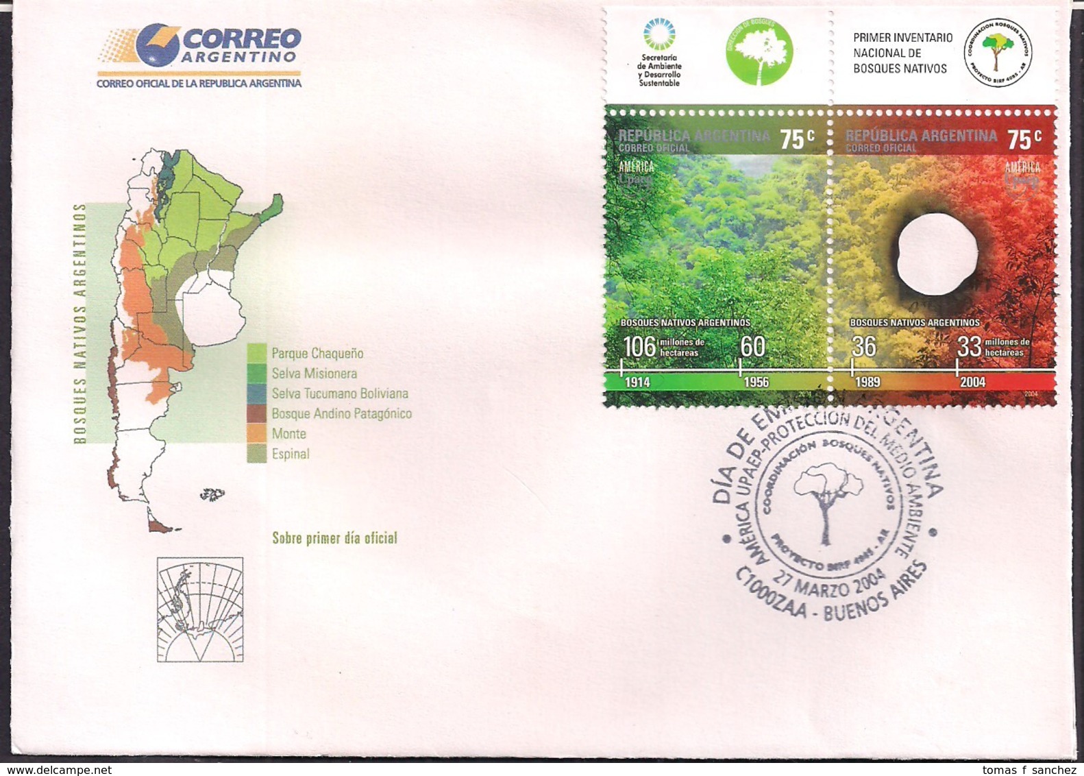 Argentina - 2004 - FDC - Forêts Indigènes - Protection De L'environnement - FDC