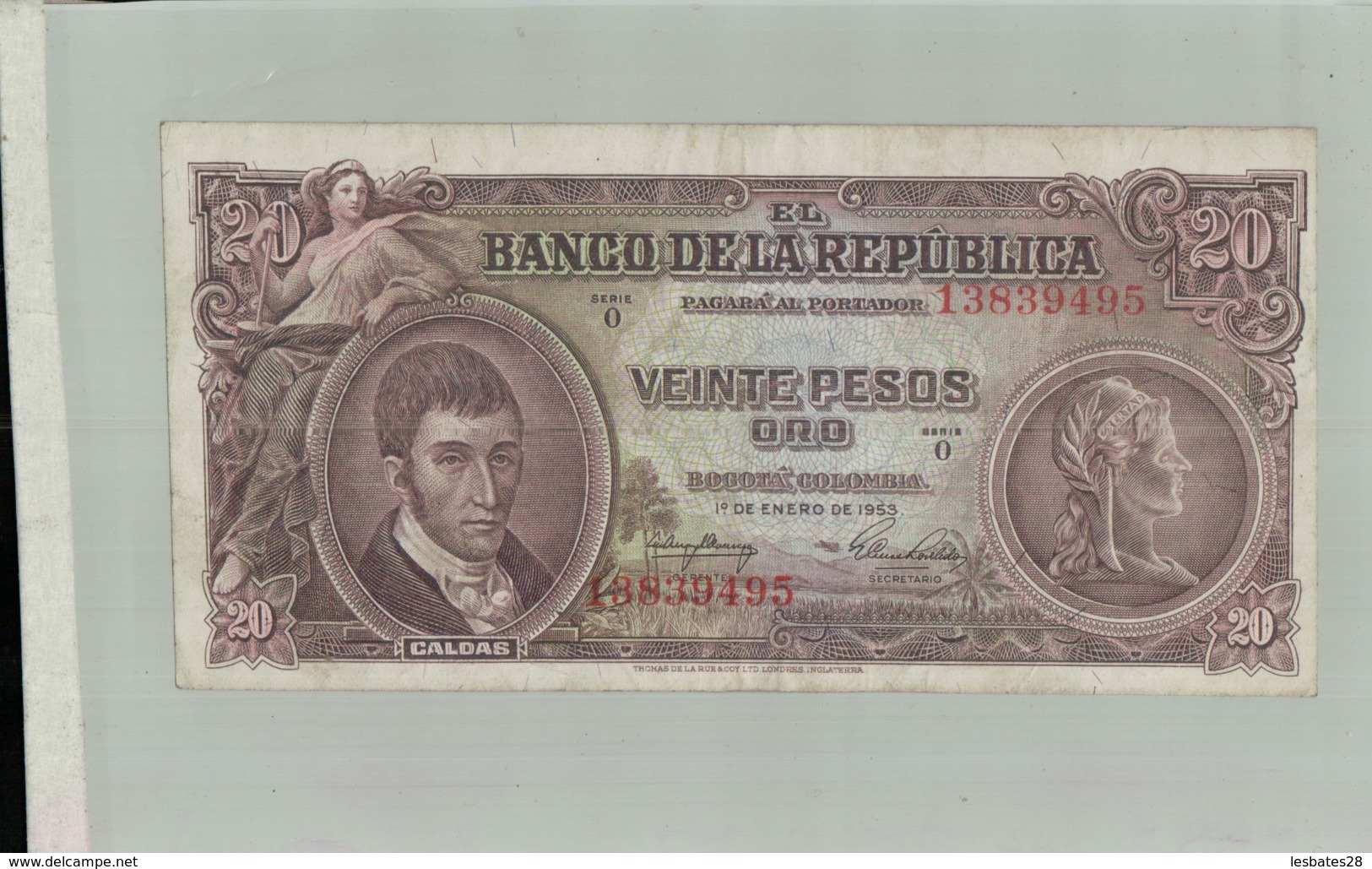 BILLET BANQUE  20 Pesos Oro COLOMBIE   1953 Sept 2019  Alb Bil - Colombie